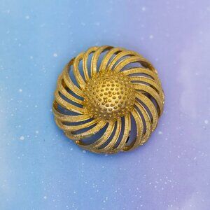 Vintage Abstract Spiral Flower Gold Tone Brooch by BSK | J30